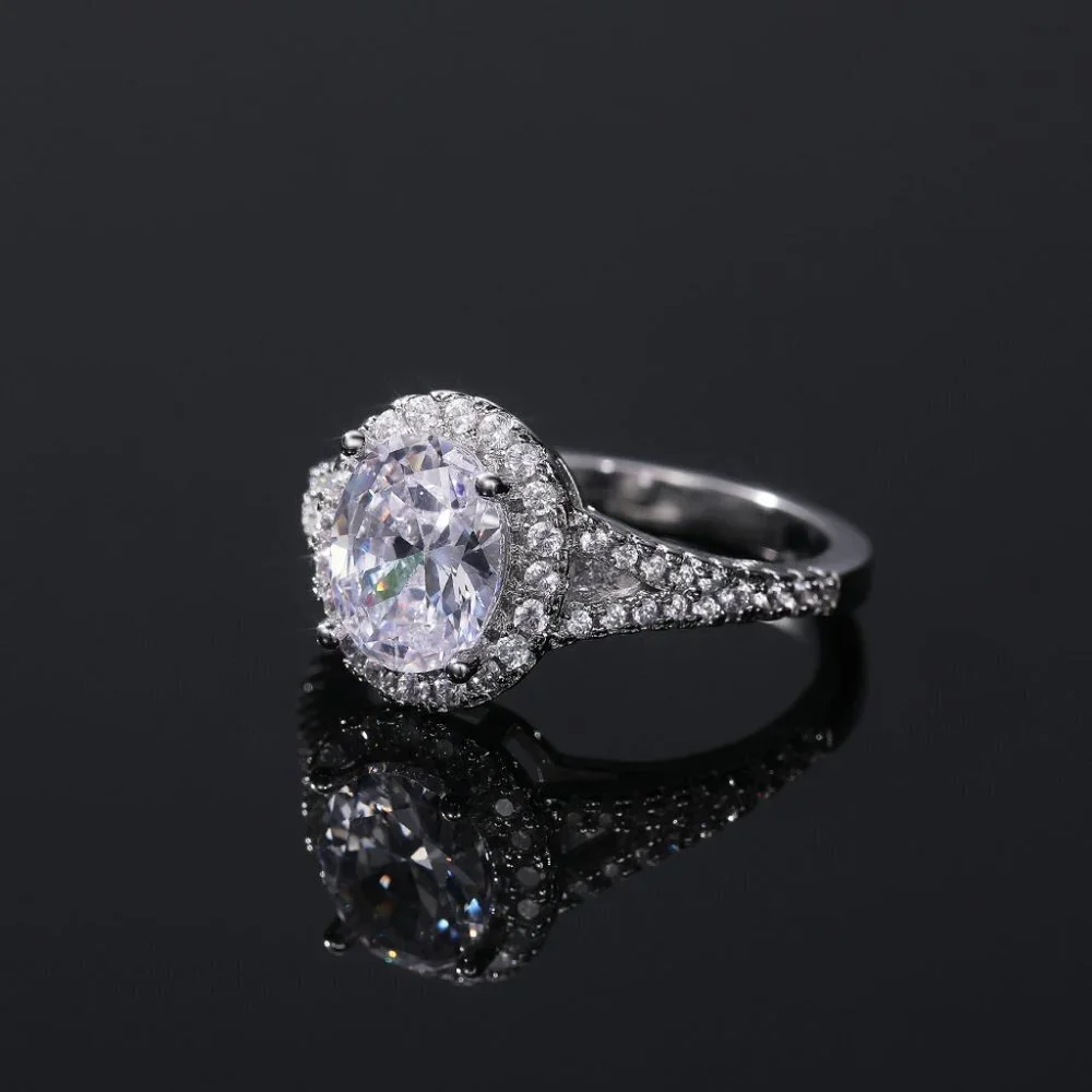 😍Beautiful Oval Crystal Zircon Silver Classic Wedding Ring for Women, L109